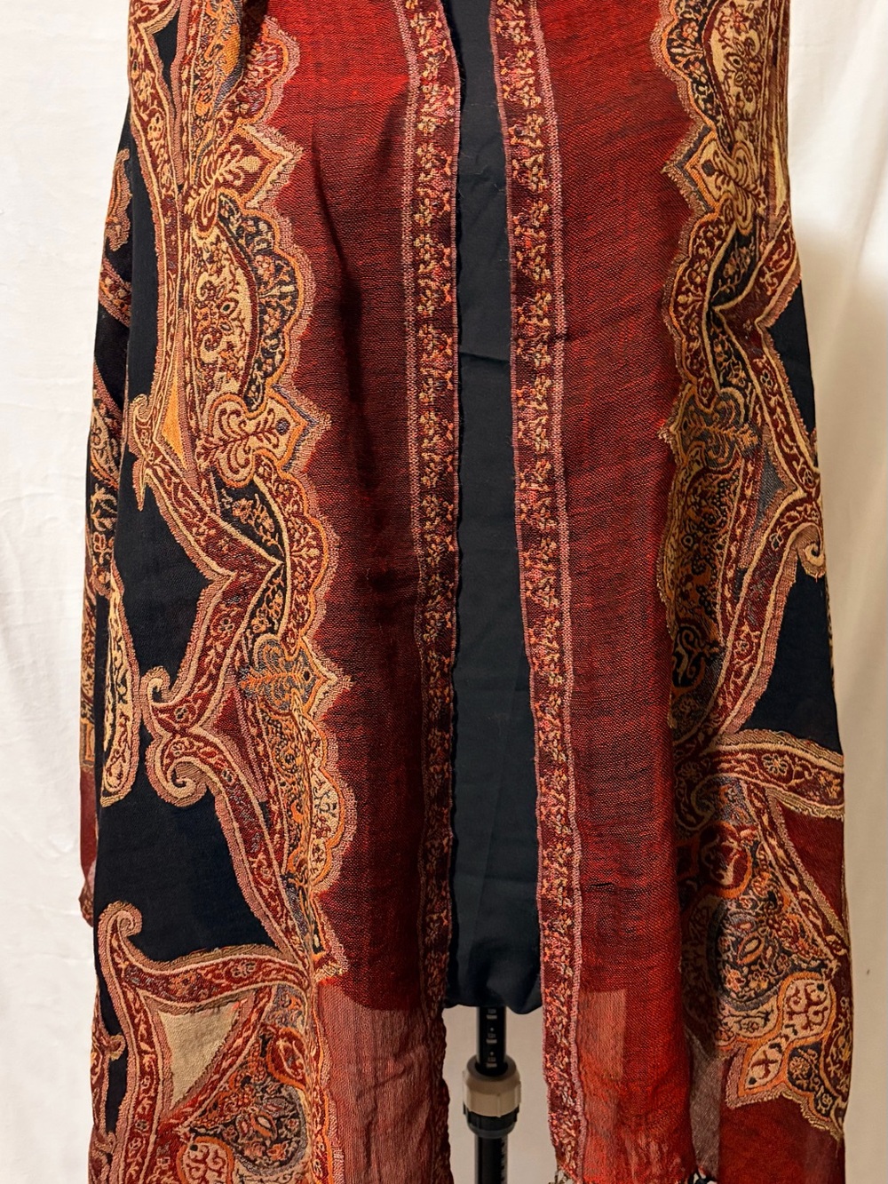 Chico's Chunnu Shawl Wrap Multi Paisley Boho Red Black Gold OS Fits All NWT